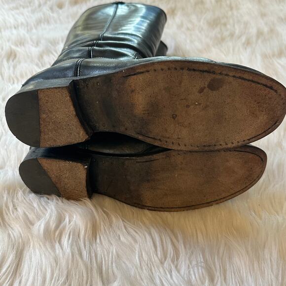 FRYE Melissa Button 2 Riding Boots Tall Leather Block Heel Flat, Black - Picture 8 of 12